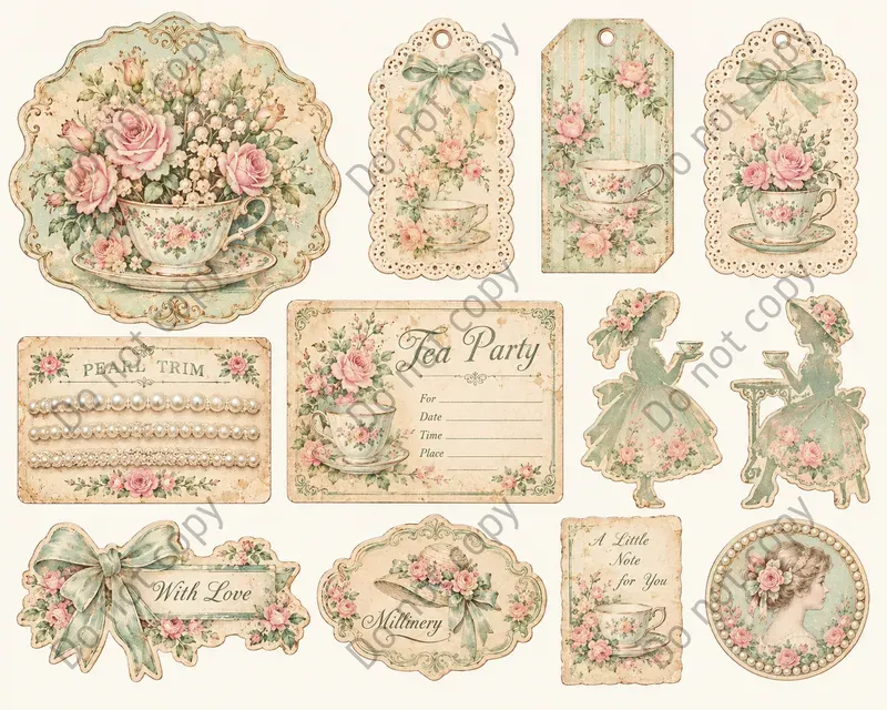 Shabby Chic Rose Ephemera Sheets