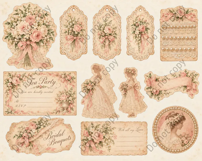 Shabby Chic Rose Ephemera Sheets