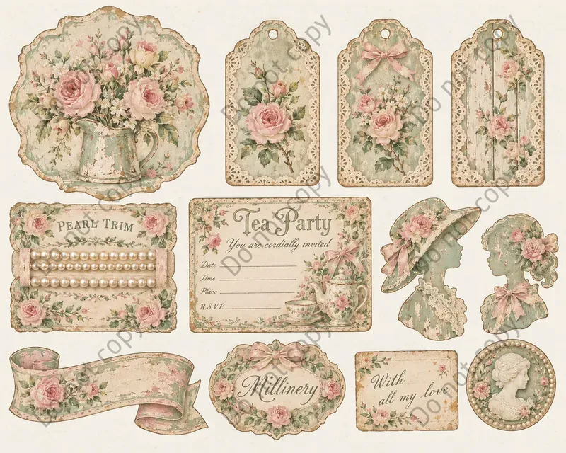 Shabby Chic Rose Ephemera Sheets