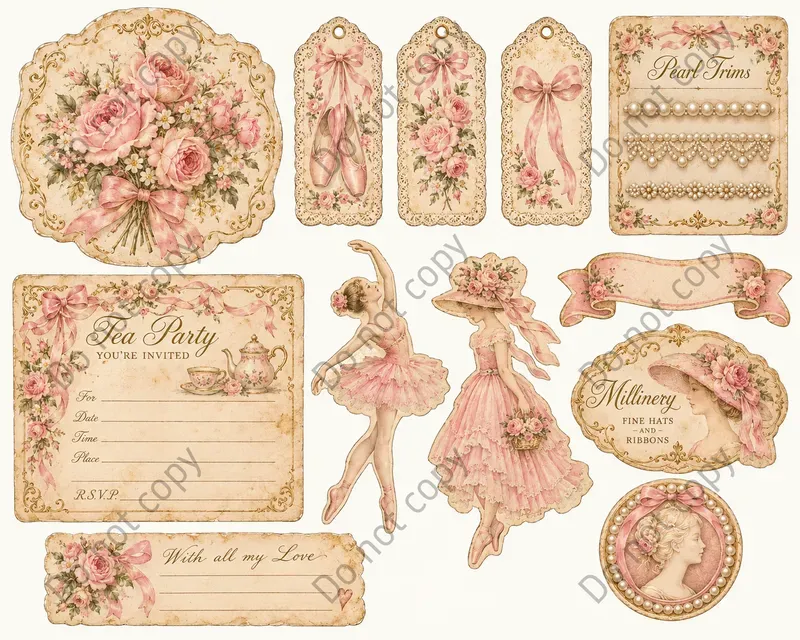 Shabby Chic Rose Ephemera Sheets