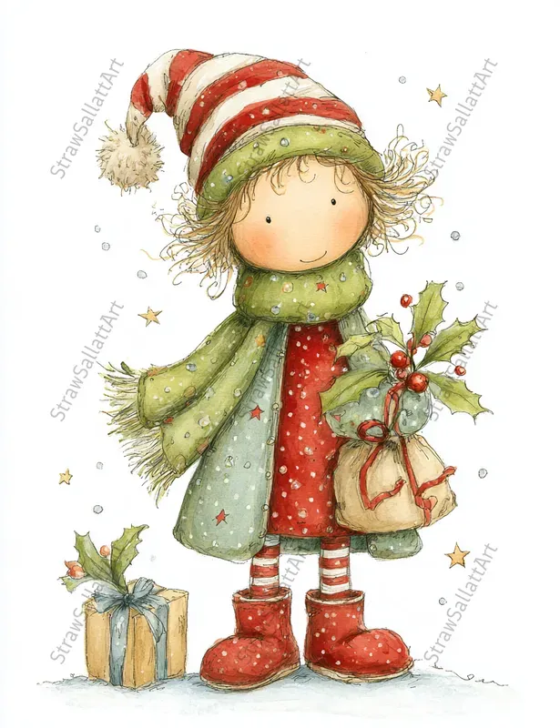 Cute Christmas Character Ink Cliparts