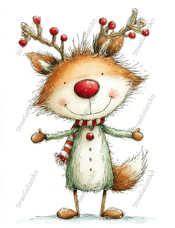 Cute Christmas Character Ink Cliparts