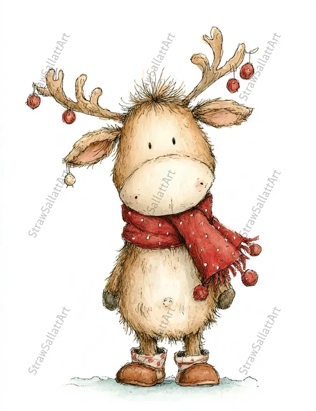 Cute Christmas Character Ink Cliparts