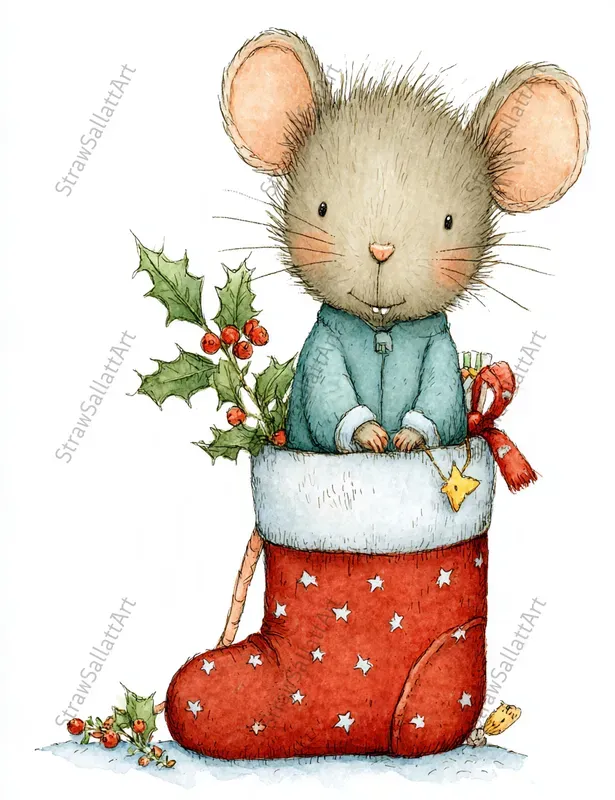 Cute Christmas Character Ink Cliparts