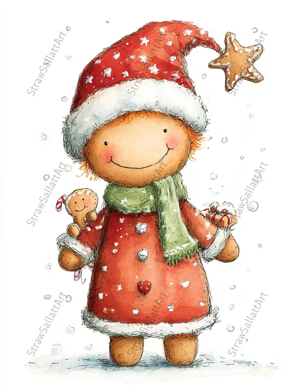 Cute Christmas Character Ink Cliparts