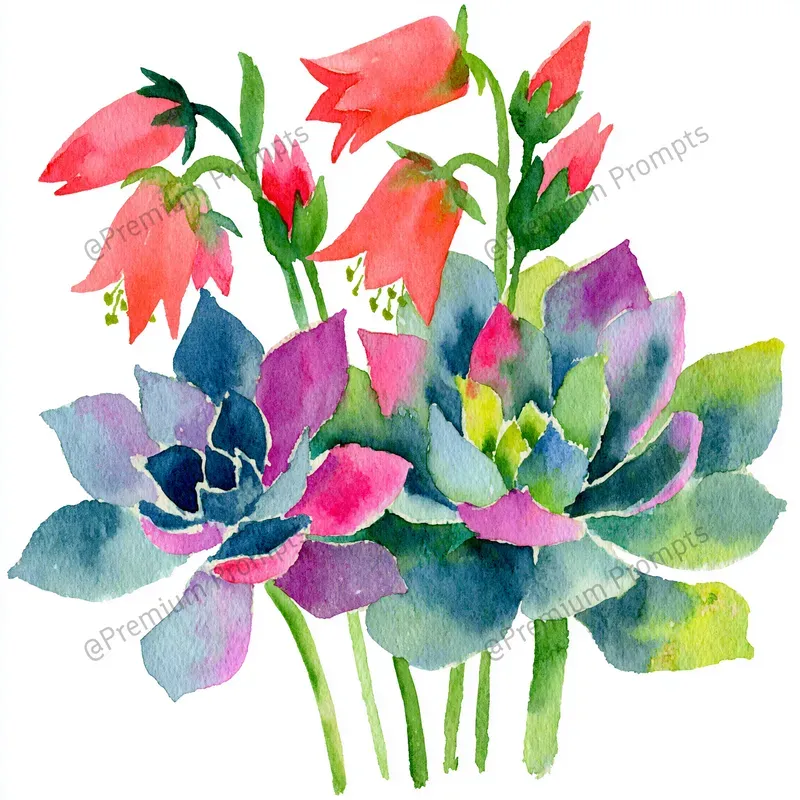 Exotic Succulents Watercolor Cliparts