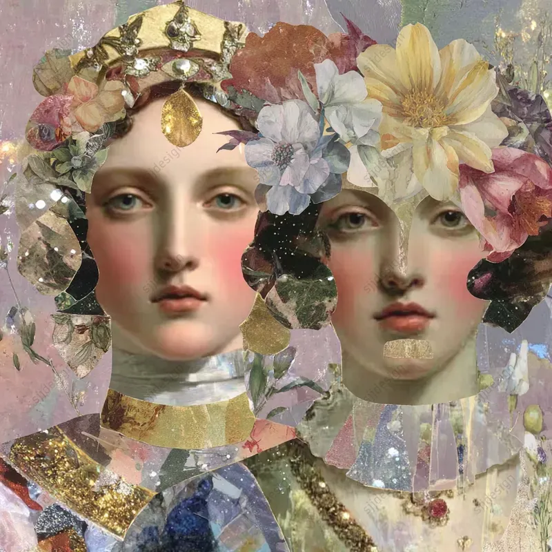 Painterly Floral Collage Portraits