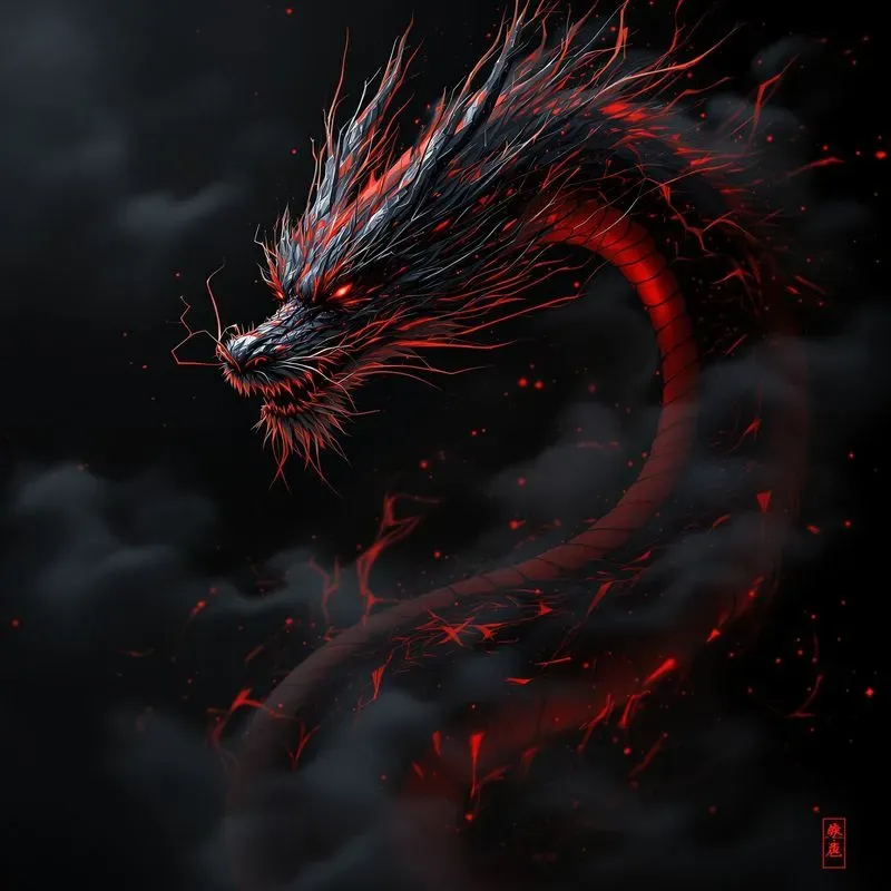 Japanese Surreal Ink Red Black Art
