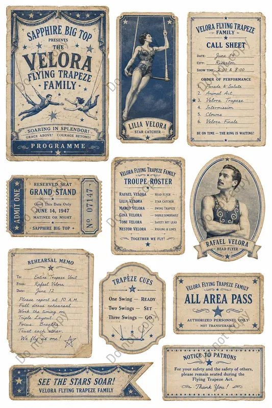 Big Top Trapeze Ephemera Sheets