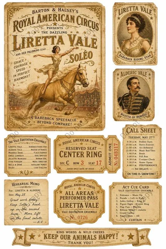 Big Top Trapeze Ephemera Sheets