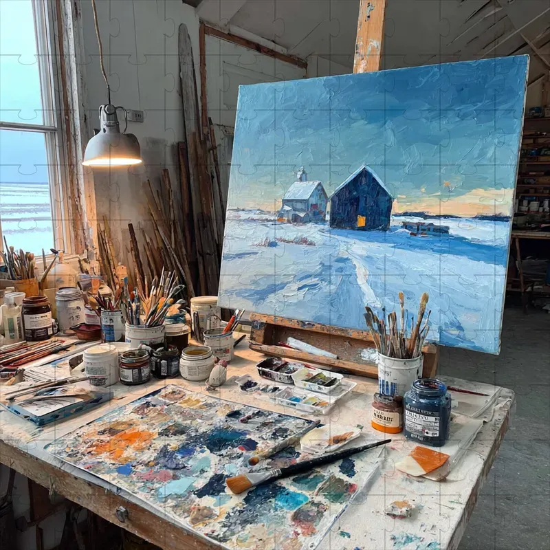 Oil Impasto Dreamy Twilight Blues