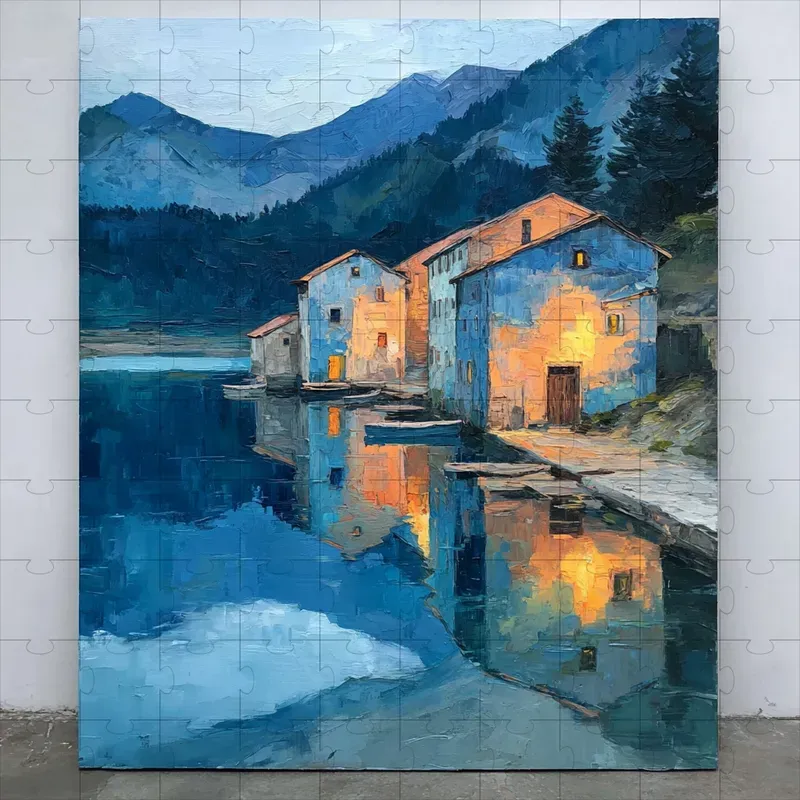Oil Impasto Dreamy Twilight Blues