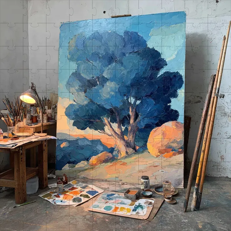 Oil Impasto Dreamy Twilight Blues