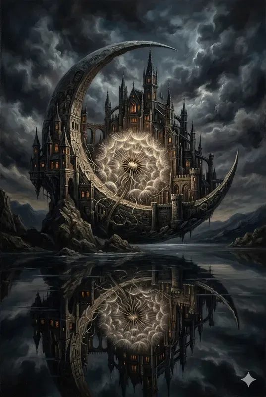 Gothic Surreal Moon Castle Art