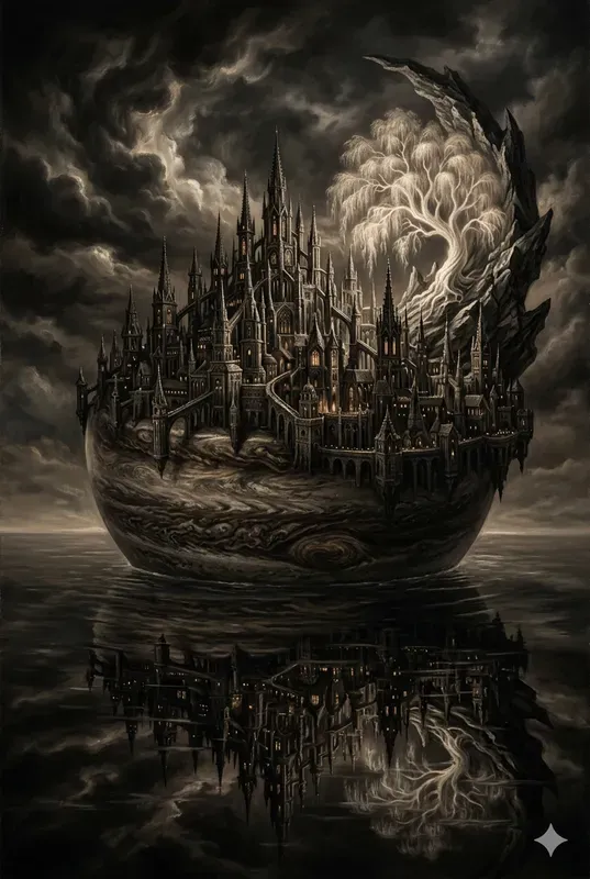 Gothic Surreal Moon Castle Art