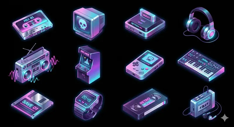 3D Grid Vaporwave Icon Studios