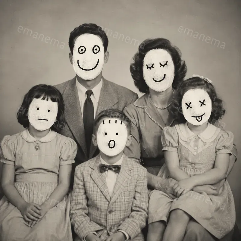 Crude Handdrawn Faces On Photos