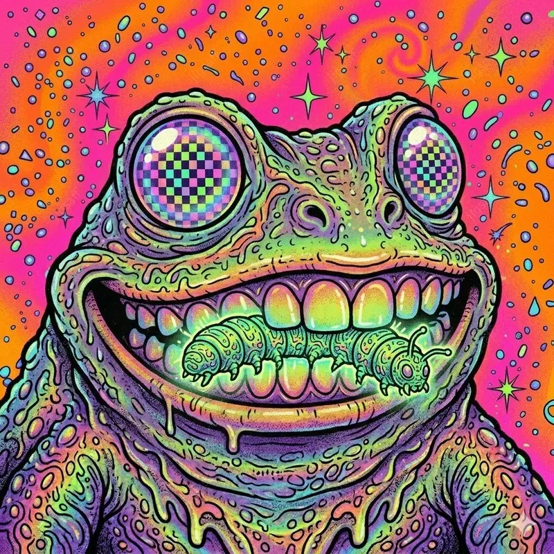 Psychedelic Toad Neon Cartoon Portraits