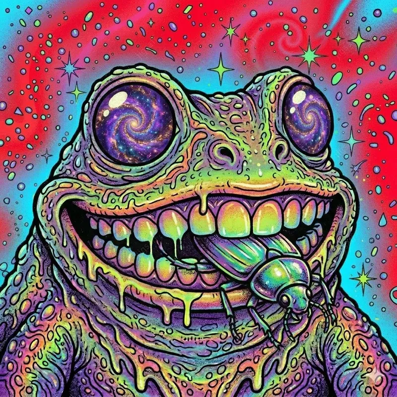 Psychedelic Toad Neon Cartoon Portraits