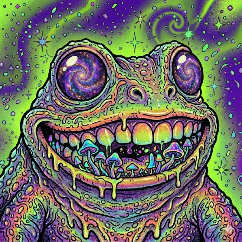 Psychedelic Toad Neon Cartoon Portraits