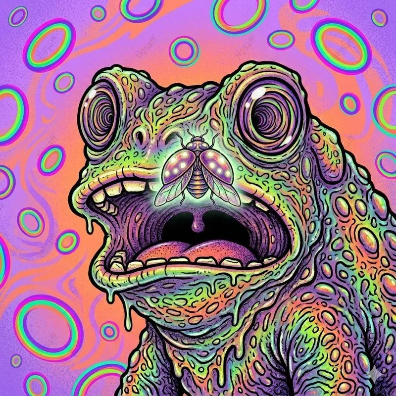 Psychedelic Toad Neon Cartoon Portraits
