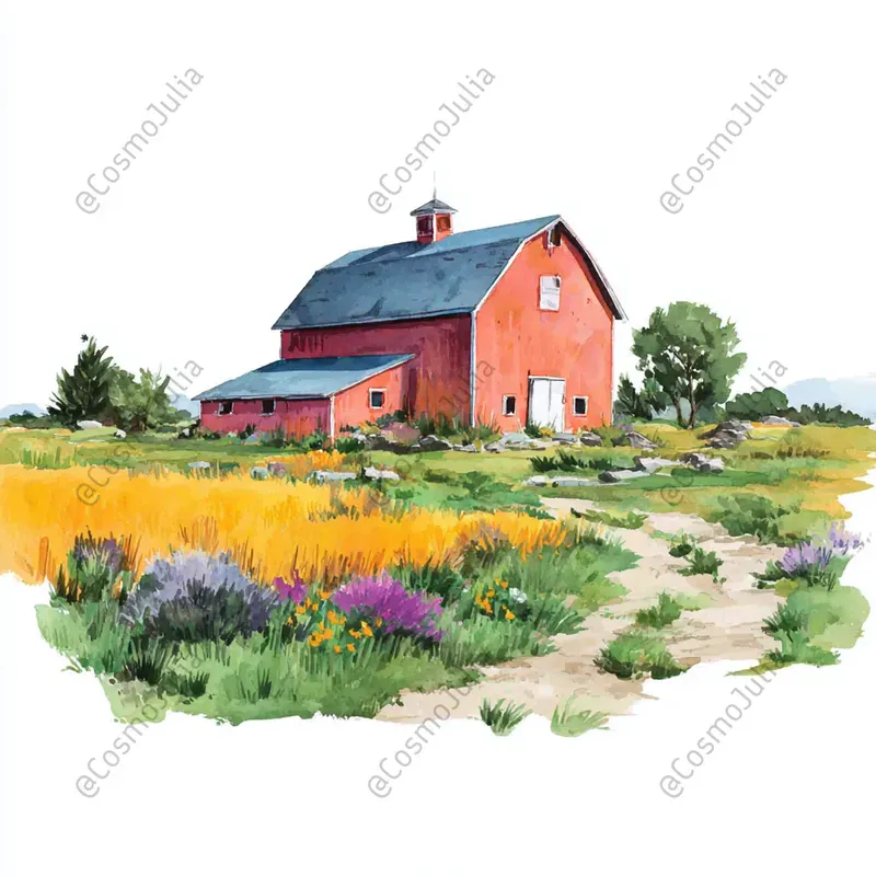Charming Countryside Watercolor Clipart