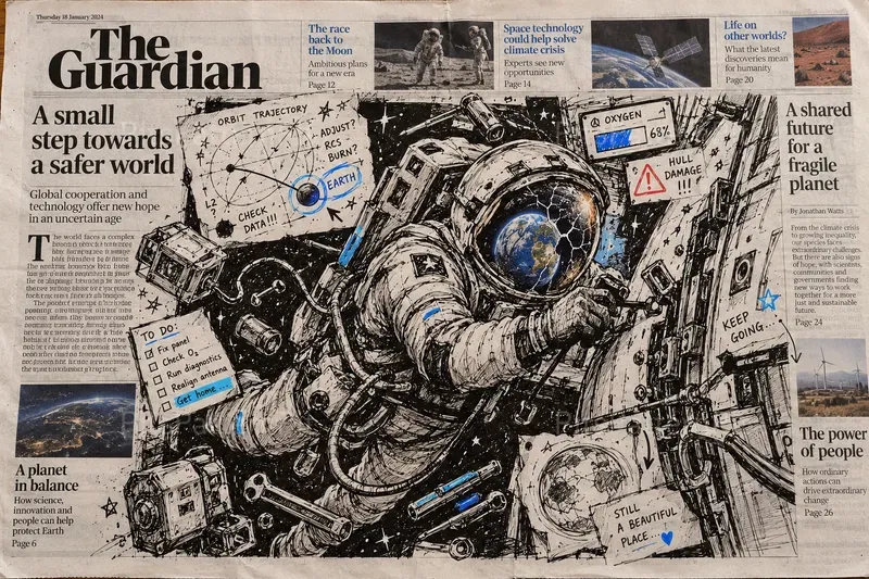 Mixed Media Newspaper Art Ink Doodles
