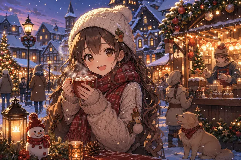 Cozy Christmas Village Anime Characters