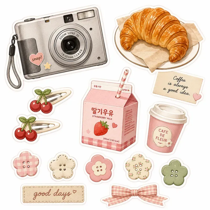 Cute Aesthetic Flat Lay Sticker Cliparts