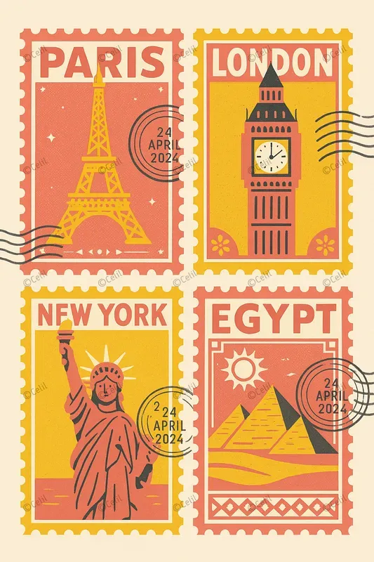 Retro Postal Art Graphics Bundles