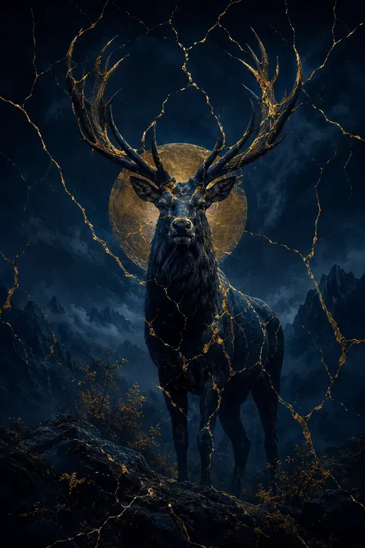 Dark Fantasy Navy Liquid Gold Art
