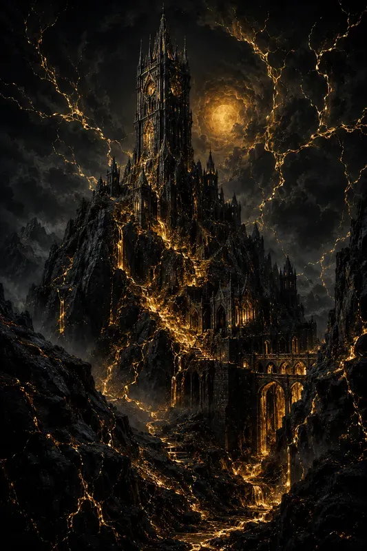 Dark Fantasy Navy Liquid Gold Art
