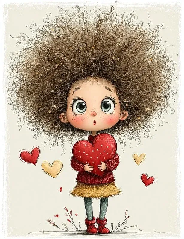 Whimsical Valentine Girl Storybook Clips