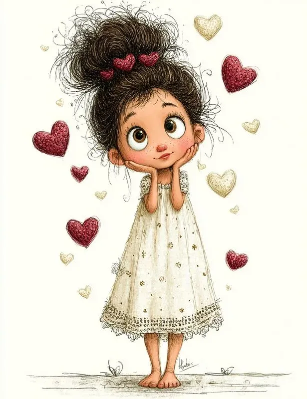 Whimsical Valentine Girl Storybook Clips