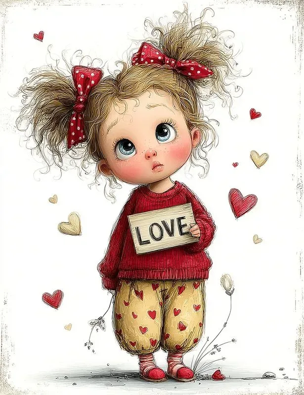 Whimsical Valentine Girl Storybook Clips