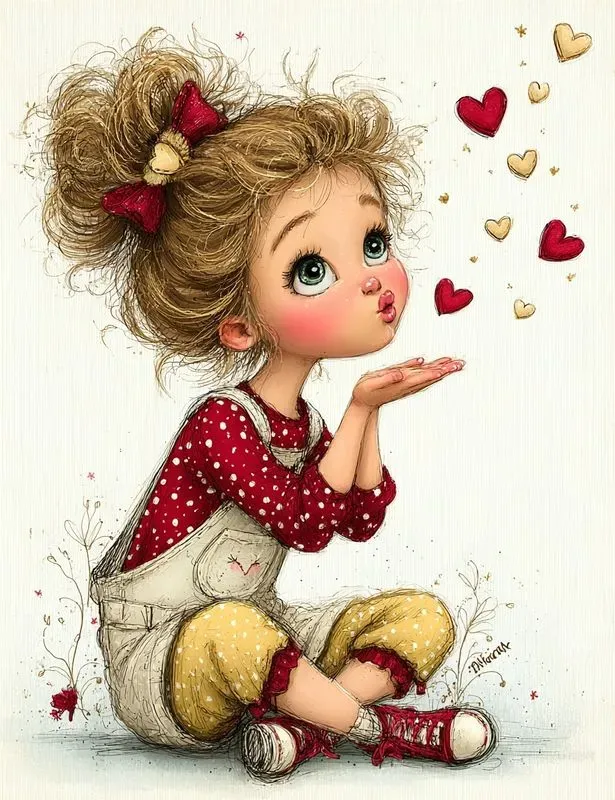 Whimsical Valentine Girl Storybook Clips