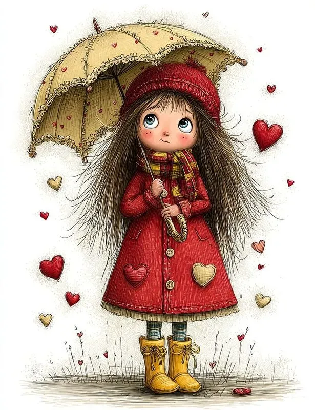 Whimsical Valentine Girl Storybook Clips
