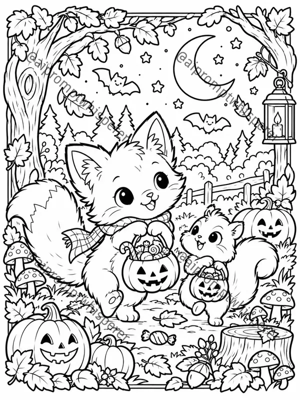 Cozy Halloween Critters Coloring Pages