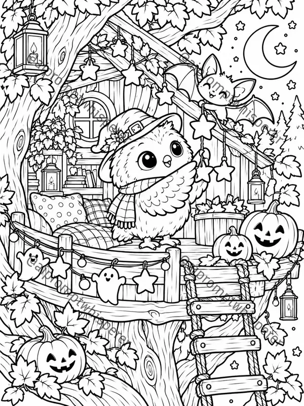 Cozy Halloween Critters Coloring Pages