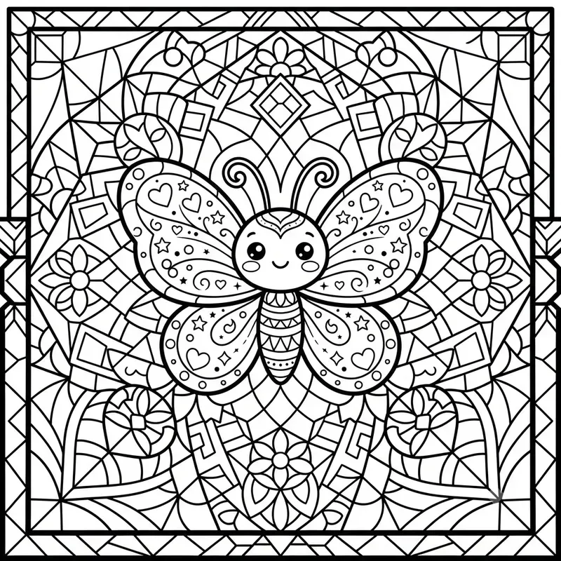Kawaii Stained Glass Coloring Pages