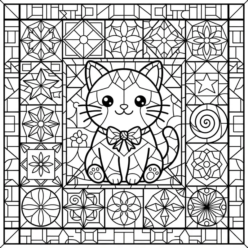 Kawaii Stained Glass Coloring Pages