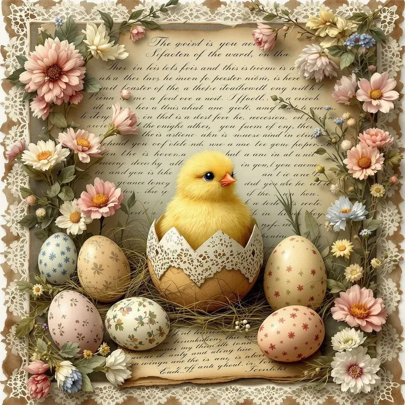 Easter Illustration Spring Collage Art