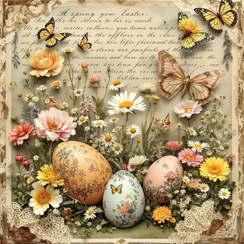 Easter Illustration Spring Collage Art