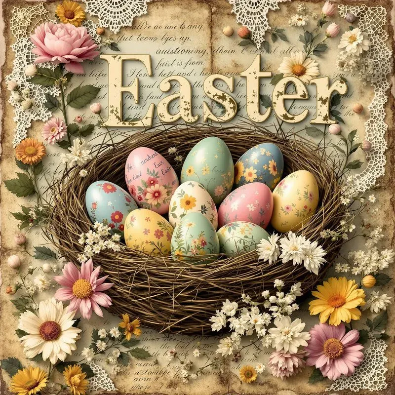 Easter Illustration Spring Collage Art