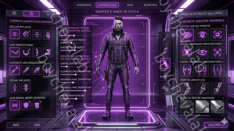 Cyberpunk Scifi Character Creator UIs