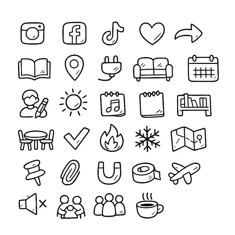 Kawaii Handdrawn Svg Web Icon Set Prompts