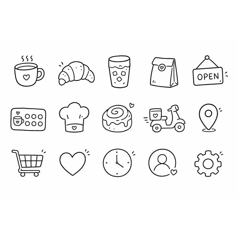 Kawaii Handdrawn Svg Web Icon Set Prompts