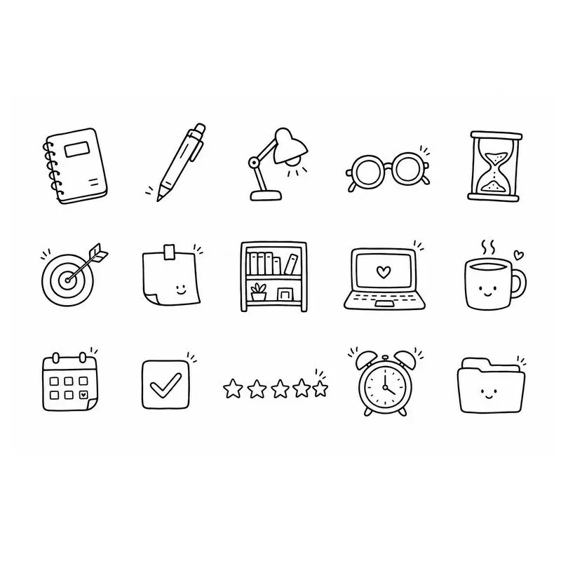 Kawaii Handdrawn Svg Web Icon Set Prompts