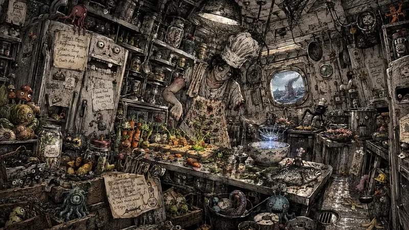 Dark Surreal Kitchen Doodle Artworks