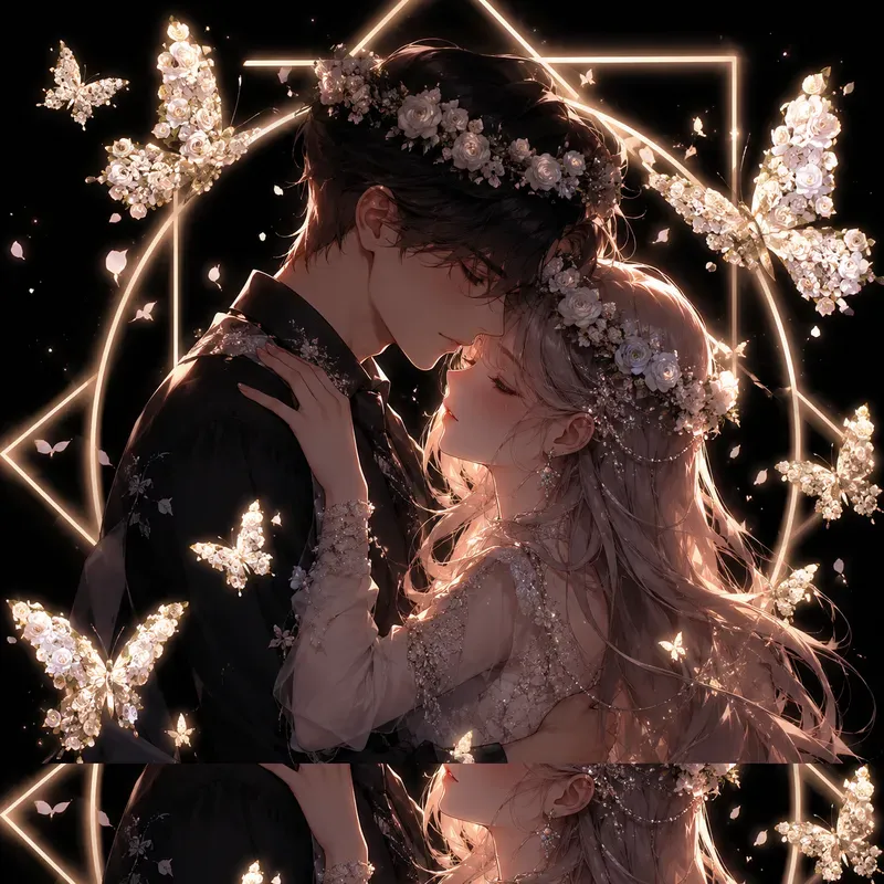 Neon Blossom Embrace Dreamy Anime